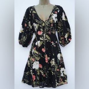 H&M Black Floral Flared Skirt Dress